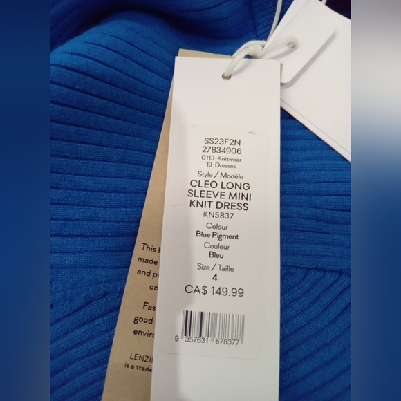 EVER NEW CLEO LONG SLEEVE MINI KNIT DRESS -SIZE 4- BLUE PIGMENT NWT - Picture 5 of 7